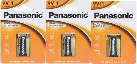 Batterij set voor 12 kanaals Timer schietkist (3x Panasonic 9volt 6LR61 Long Live)