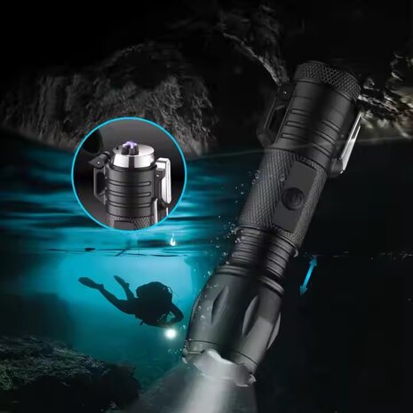 Zaklamp met storm aansteker usb 901