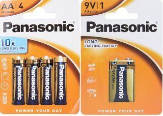Batterij set voor 4 kanaals schietkist (4xPanasonic AA Long Live + 1x Panasonic 9volt 6LR61 Long Live)